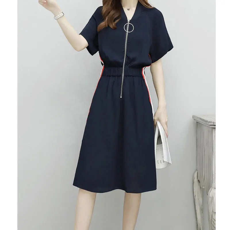 2019 Women Sports Dresses Large Size Summer Korea Clothes Short Sleeved Slim Zipper Pullover Dress Waist Long Sports Dress Women
2019 Women Sports Dresses Large Size Summer Korea Clothes Short Sleeved Slim Zipper Pullover Dress Waist Long Sports Dress Women