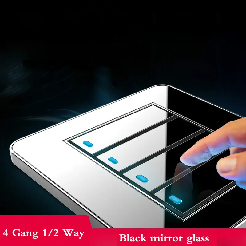 Tap the switch at any point Type 86 Black Mirror Glass 4Gang 1Way 2Way Wall Switch Panel with led fluorescent
Tap the switch at any point Type 86 Black Mirror Glass 4Gang 1Way 2Way Wall Switch Panel with led fluorescent