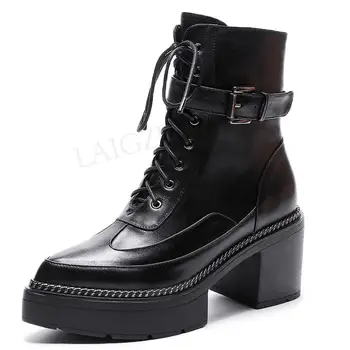 LAIGZEM Women Ankle Booties LEATHER SUEDE Chunky Heels Side Zip Combat Winter Boots Shoes Outdoor Botines Mujer Big Size 34-43
LAIGZEM Women Ankle Booties LEATHER SUEDE Chunky Heels Side Zip Combat Winter Boots Shoes Outdoor Botines Mujer Big Size 34-43