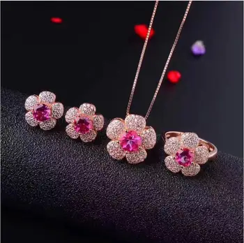 

Pink Topaz Jewelry set Natural Topaz Real Topaz jewelry set 925 sterling silver 1pc pendant,1pc ring,2pcs Earrrings