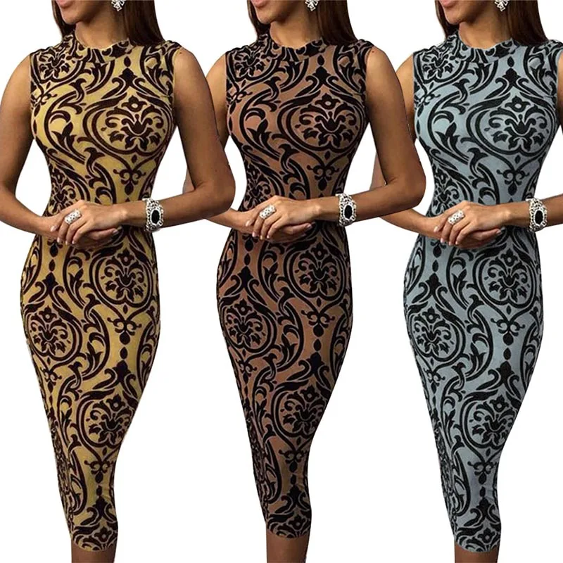 Women Print Bodycon Dress Round Neck Sleeveless Slim Fit Elastic Dress for Spring JL
Women Print Bodycon Dress Round Neck Sleeveless Slim Fit Elastic Dress for Spring JL