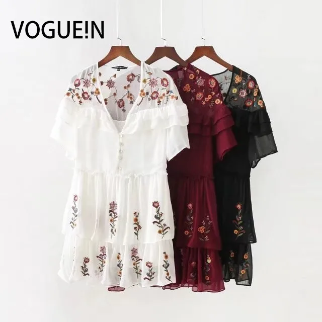 VOGUEIN New Womens Vintage Embroidery Deep V Neck Short Sleeve Ruffled Detail Mini Dress 3 Colors Wholesale
VOGUEIN New Womens Vintage Embroidery Deep V Neck Short Sleeve Ruffled Detail Mini Dress 3 Colors Wholesale