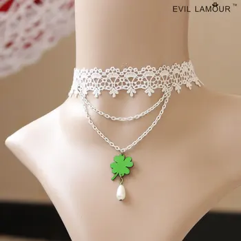 Princess sweet Lolita necklace Four leaf clover love gift vintage royal white lace necklace female colnmnaris chain JL-116
Princess sweet Lolita necklace Four leaf clover love gift vintage royal white lace necklace female colnmnaris chain JL-116