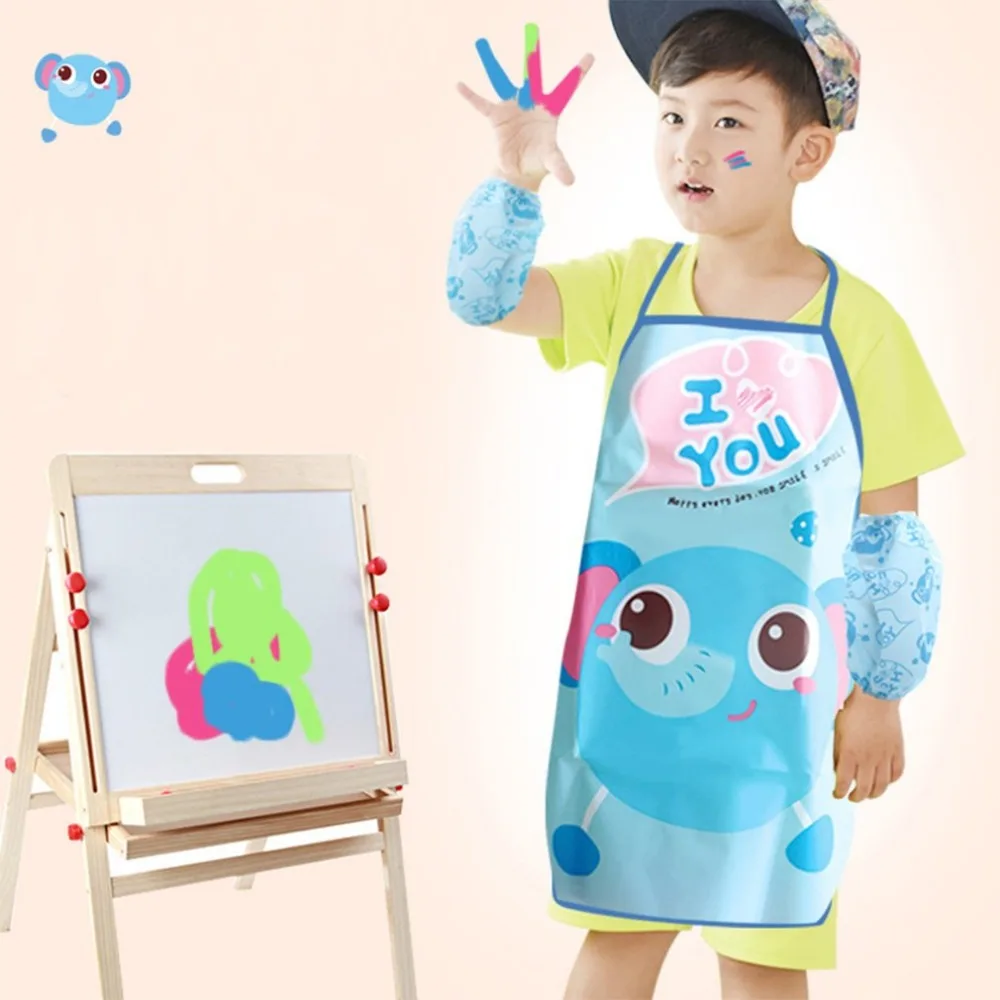 Kids Chef Apron Sets Child Cooking Painting Waterproof Children Gowns Bibs Eating Clothes Drawing For Dinner With Oversleeve | Дом и сад
