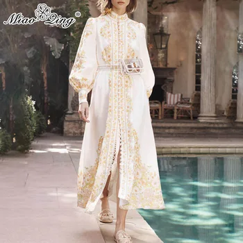 MIAOQING Autumn printed linen dress women's stand collar lantern sleeve high waist long vintage elegant dress women 2019 fashion
MIAOQING Autumn printed linen dress women's stand collar lantern sleeve high waist long vintage elegant dress women 2019 fashion