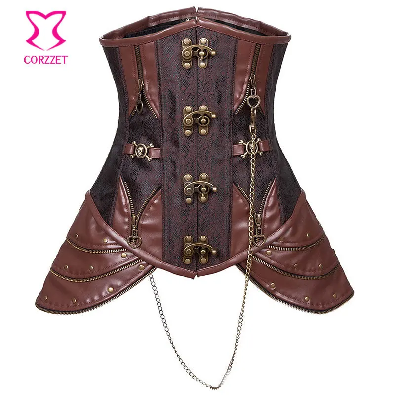 

Vintage Brown Steampunk Underbust Corset Steel Boned Korsett For Women Sexy Corsets and Bustiers Burlesque Gothic Clothing