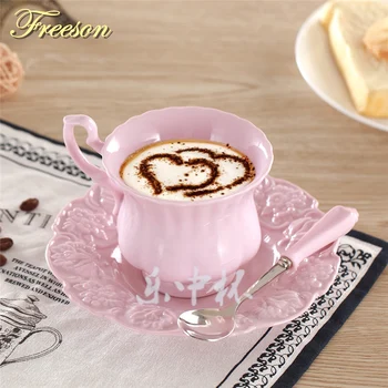 Elegant Pink Coffee Cup Saucer Spoon Set Europe Princess Ceramic Tea cup 180ml Top Porcelain Teacup Cafe Teatime Drinkware 
Elegant Pink Coffee Cup Saucer Spoon Set Europe Princess Ceramic Tea cup 180ml Top Porcelain Teacup Cafe Teatime Drinkware