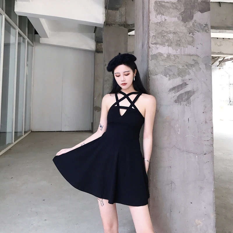 Black Pentacle Hollow Design Sexy Summer Dress Women Sleeveless Halter V-neck Mini A-line Dress for Gothic Girls Female
Black Pentacle Hollow Design Sexy Summer Dress Women Sleeveless Halter V-neck Mini A-line Dress for Gothic Girls Female