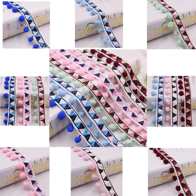 

1Yard Lace Ribbon Sewing Accessories Pom Pom Tassel Pompoms Trim Ball Fringe Embroidery DIY Apparel Fabric Cord