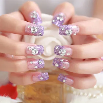 Girls Purple Pink Color Beauty Artificial Nails Women 3D DIY Full Nails Tips With Glue Bride Bright Shining Rhinestone Fake Nail
Girls Purple Pink Color Beauty Artificial Nails Women 3D DIY Full Nails Tips With Glue Bride Bright Shining Rhinestone Fake Nail