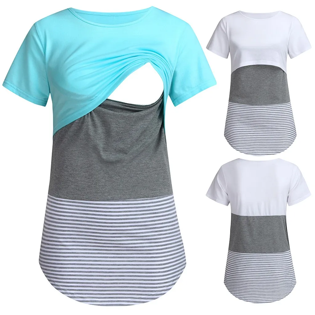 Women Summer Pregnant Clothes Short Sleeve Striped Maternity Breastfeeding Tee Tops Ladies Cotton Splicing Nursing Baby T-shirt
Women Summer Pregnant Clothes Short Sleeve Striped Maternity Breastfeeding Tee Tops Ladies Cotton Splicing Nursing Baby T-shirt