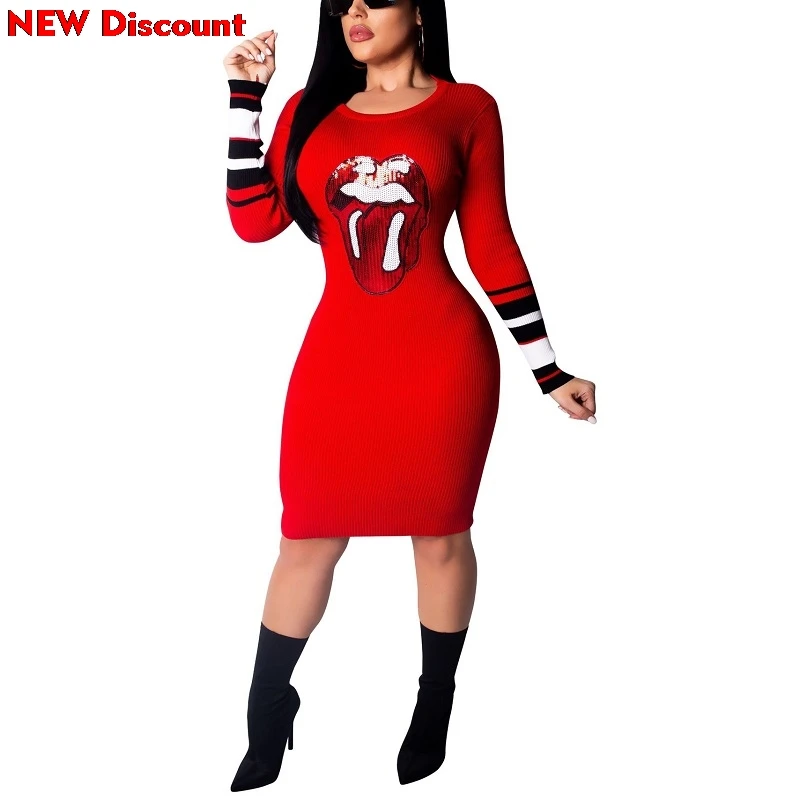 Red Sequin Dress Gril Long Sleeve Stripes Sequins Lip Knitted O-neck Sweater Bodycon Bandage Midi Knee Length Black Sequin Dress
Red Sequin Dress Gril Long Sleeve Stripes Sequins Lip Knitted O-neck Sweater Bodycon Bandage Midi Knee Length Black Sequin Dress