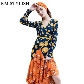 Thailand Seaside Resort Printed V-neck Slim Ankle-Length Ruffles Dress Personality Stitching Beach Bohemian Maxi Dress
Thailand Seaside Resort Printed V-neck Slim Ankle-Length Ruffles Dress Personality Stitching Beach Bohemian Maxi Dress