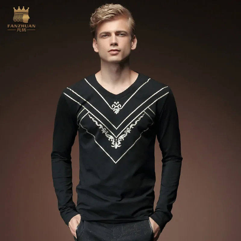 FanZhuan Free Shipping New Male fashion man casual V collar bronzing long sleeved T-shirt Black Slim shirt 515017
FanZhuan Free Shipping New Male fashion man casual V collar bronzing long sleeved T-shirt Black Slim shirt 515017