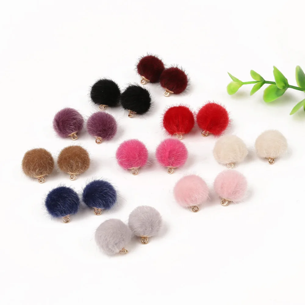 

New Arrival 10Pcs Mixed Color Fur Covered Ball Beads 15mm Pompom Charms Pendant for Earring Bracelet Necklace DIY Jewelry Making
