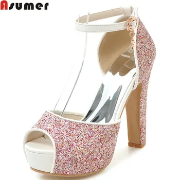 ASUMER white gold peep toe buckle elegant wedding shoes woman thick heel bling buckle women high heels sandals big size 34-43
ASUMER white gold peep toe buckle elegant wedding shoes woman thick heel bling buckle women high heels sandals big size 34-43
