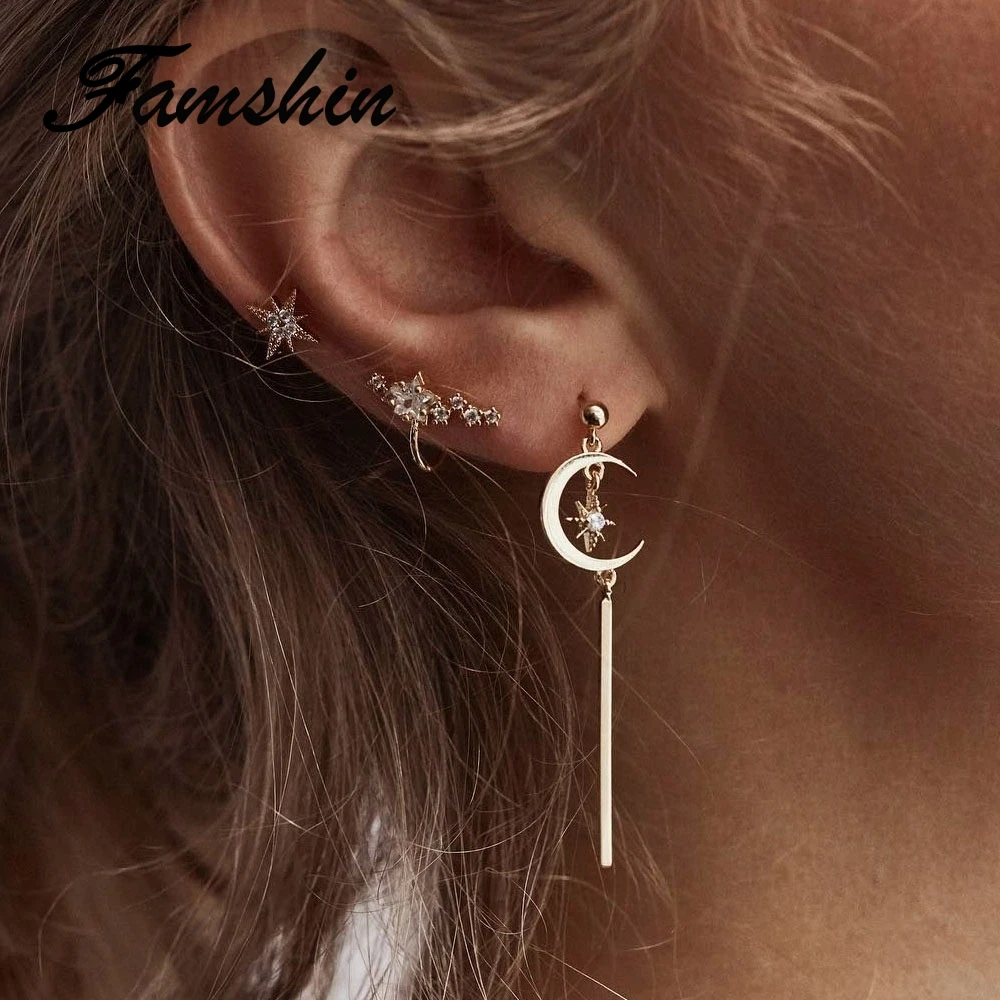 FAMSHIN 3 Pcs Fashion Romantic Gold Color Star Moon Stud Earrings for Women Exquisite Earrings Set Jewelry Party Girlfriend Gift
FAMSHIN 3 Pcs Fashion Romantic Gold Color Star Moon Stud Earrings for Women Exquisite Earrings Set Jewelry Party Girlfriend Gift