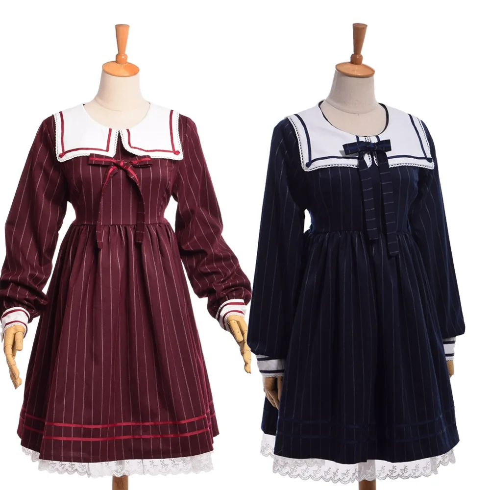 Girls Preppy Lolita Striped Dress Cute Sailor Collar Long Sleeve JK Uniform vestidos Autumn Clothing
Girls Preppy Lolita Striped Dress Cute Sailor Collar Long Sleeve JK Uniform vestidos Autumn Clothing