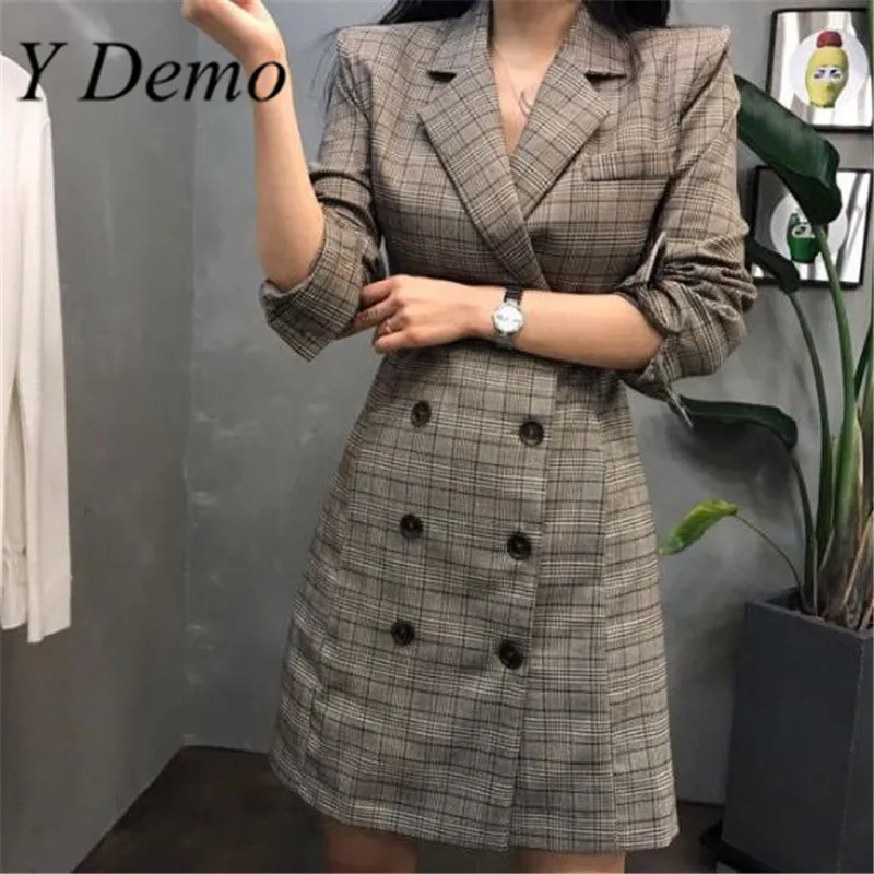 New Plaid Double breasted Slim High Waist Dress Fashion Women Spring Summer Dresses
New Plaid Double breasted Slim High Waist Dress Fashion Women Spring Summer Dresses