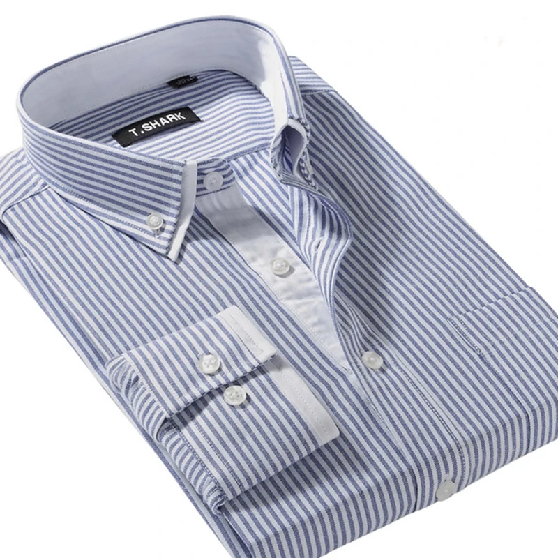 Men's Slim Striped Shirt w/ Long Sleeve & Double Collars