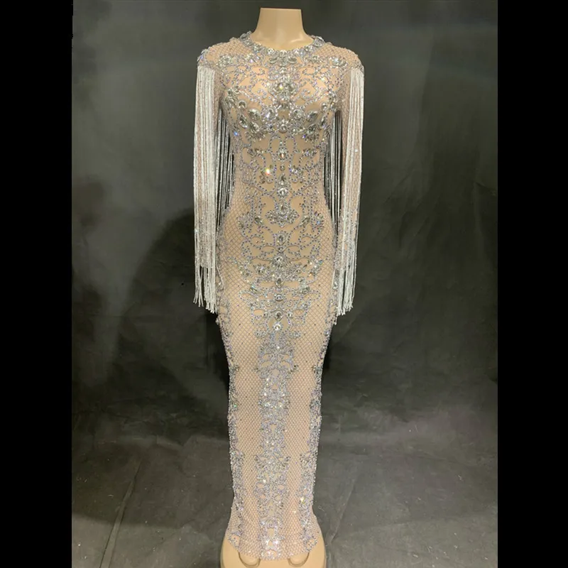 2019 Bling Rhinestones Tassel Mesh Long Dress Birthday Celebrate Prom Party Dresses Nightclub Female Singer Dance Costume DJ
2019 Bling Rhinestones Tassel Mesh Long Dress Birthday Celebrate Prom Party Dresses Nightclub Female Singer Dance Costume DJ