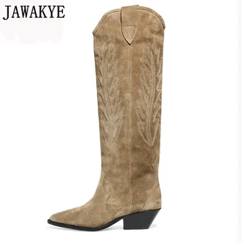 Retro kidsuede knight knee high boots for women embroidery leaves pointed toe square heel Motorcycle Booties long boots
Retro kidsuede knight knee high boots for women embroidery leaves pointed toe square heel Motorcycle Booties long boots