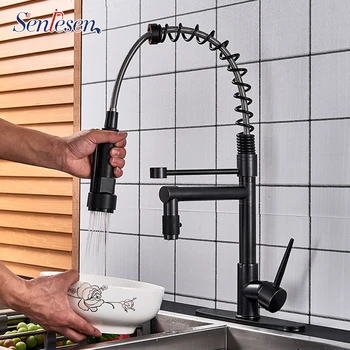 Blackend Spring Kitchen Faucet Pull out Side Sprayer Dual Spout Single Handle Mixer Tap Sink Faucet 360 Rotation Kitchen Faucets
Blackend Spring Kitchen Faucet Pull out Side Sprayer Dual Spout Single Handle Mixer Tap Sink Faucet 360 Rotation Kitchen Faucets