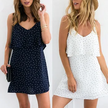 Women Summer Sleeveless Polka Dot Dress Spaghetti Strap V Neck Mini Dress Loose Chiffon Dresses Backless Beach Dress
Women Summer Sleeveless Polka Dot Dress Spaghetti Strap V Neck Mini Dress Loose Chiffon Dresses Backless Beach Dress