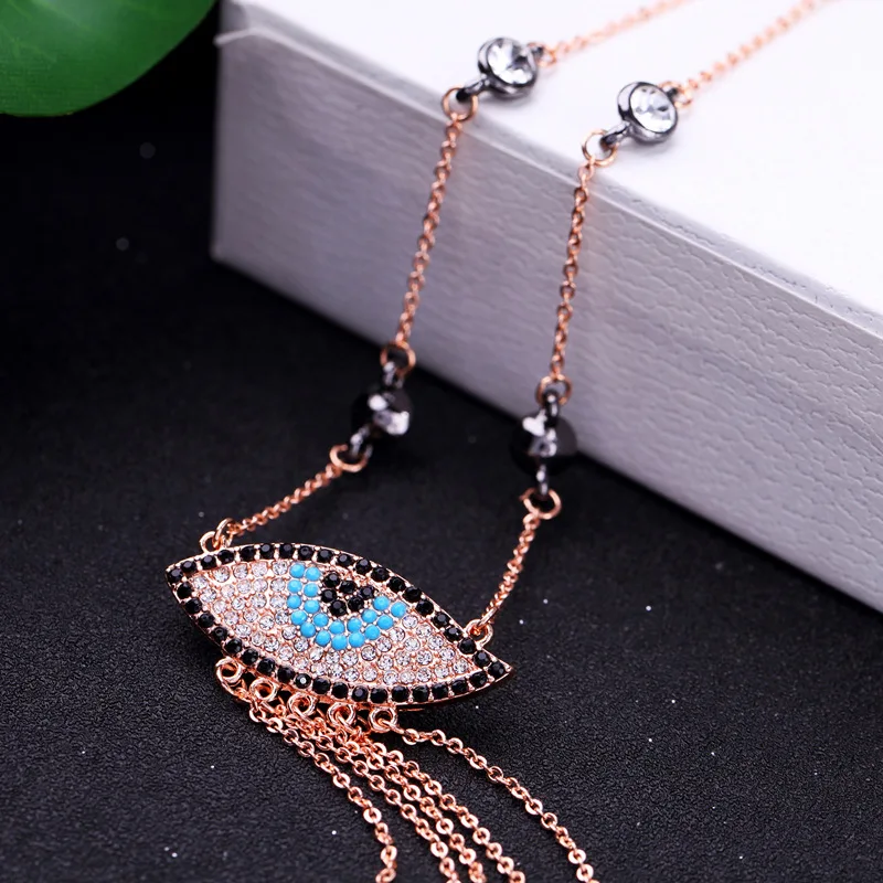 ANL010, Fashion Rose Gold Color Statement Turkish Crystal Pearl Evil Eye Pendant Long Tassel Chain Sweater Necklace Collier
ANL010, Fashion Rose Gold Color Statement Turkish Crystal Pearl Evil Eye Pendant Long Tassel Chain Sweater Necklace Collier
