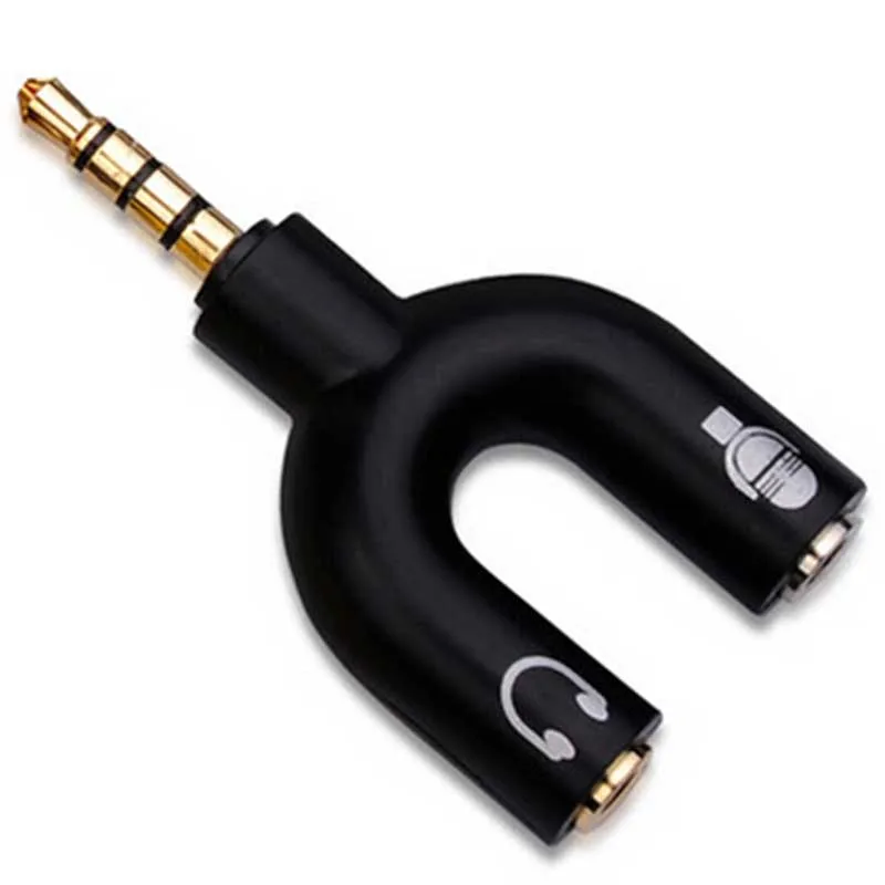 1pc 3.5mm Plug U-shape Stereo Splitter Professional Audio Headphone Earphone Splitter + Microphone Adapter 6 Colors Mayitr