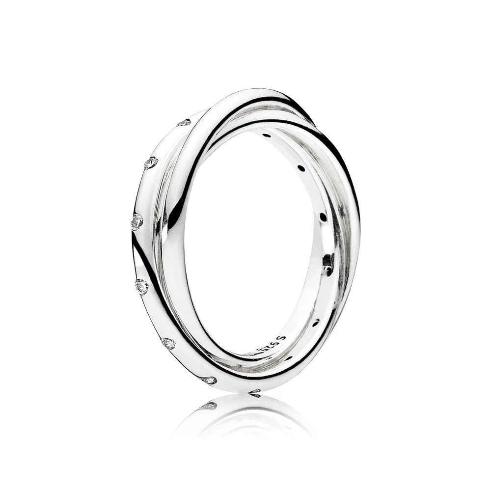

Real 925 Sterling Silver Original Swirling Symmetry Pandora Ring With Clear CZ For Women Charm Bead Wedding Gift DIY Jewelry