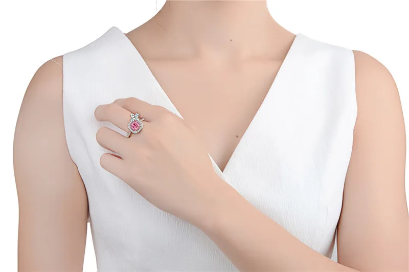 Unique Large Pink Cubic Zirconia Rings Bow 925 Sterling Silver Jewelry anel anillos mujer Couple Rings For Women Wedding JZ227 (7)
