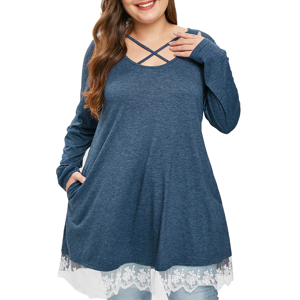Women's T-shirt Plus Size Women Criss Cross Contrast Tee With Lace Sweatshirt Tunic Tops T Shirt Fashion Female Tee Shirt
Women's T-shirt Plus Size Women Criss Cross Contrast Tee With Lace Sweatshirt Tunic Tops T Shirt Fashion Female Tee Shirt