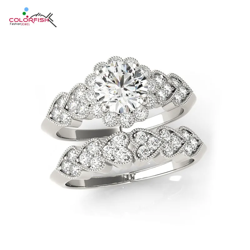 COLORFISH Romantic Style 1ct Round Cut Solitaire Sterling 925 Silver 2-Pc Wedding Engagement Ring Bridal Set Jewelry For Women
COLORFISH Romantic Style 1ct Round Cut Solitaire Sterling 925 Silver 2-Pc Wedding Engagement Ring Bridal Set Jewelry For Women