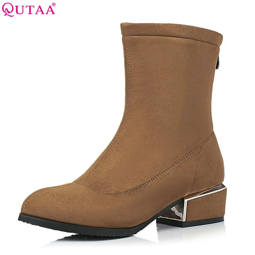 QUTAA 2018 Women Mid Calf Boots Black Scrub + Pu Leather Square Heel Poined Toe Spring and Autumn Ladies Boots Size 34-43
QUTAA 2018 Women Mid Calf Boots Black Scrub + Pu Leather Square Heel Poined Toe Spring and Autumn Ladies Boots Size 34-43