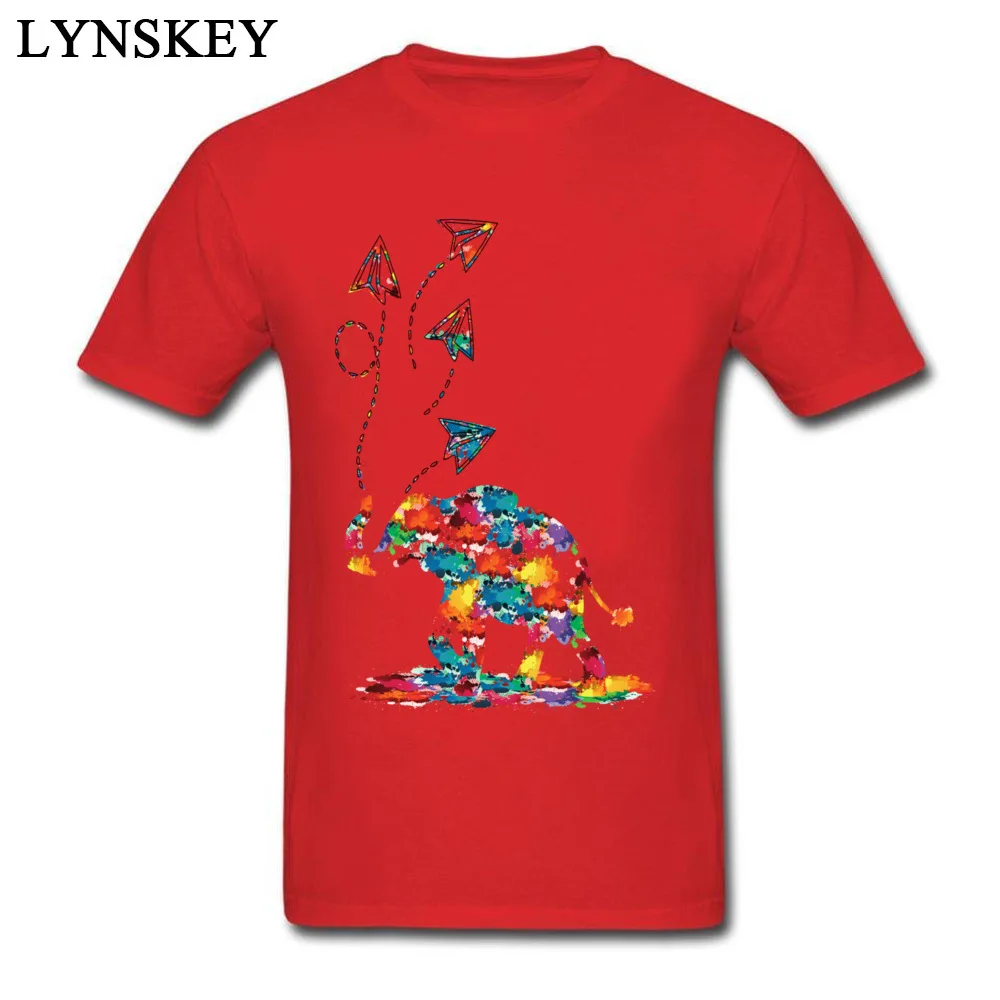 Rife 3D Printed T-Shirt Summer/Autumn Pure Cotton Crewneck Tops Shirt Short Sleeve Normal Paper planes Elephant Tee Shirts Paper planes Elephant red