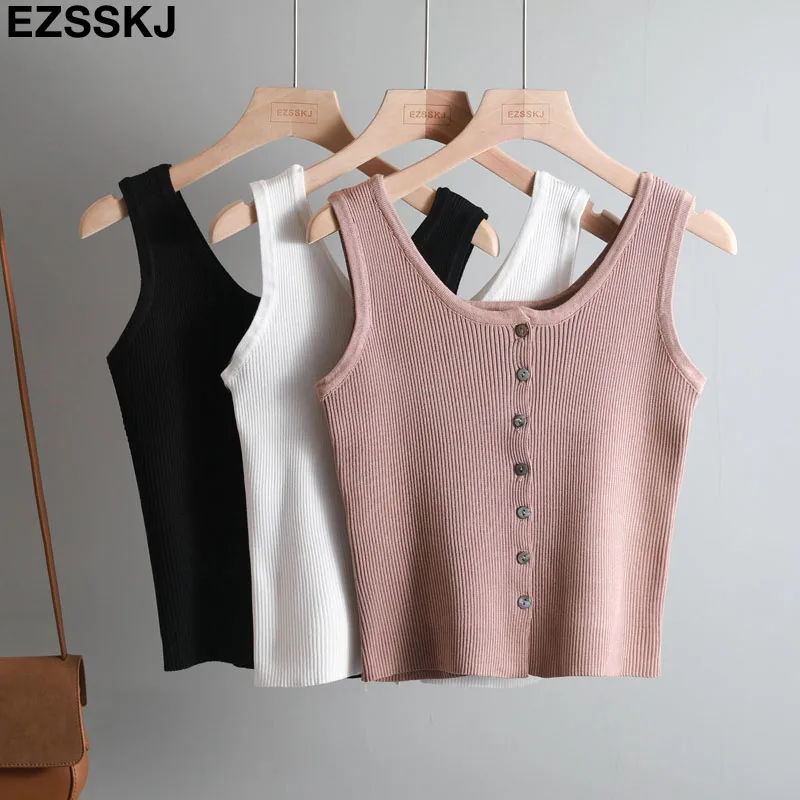 chic Sexy Knitted Top Summer Tank top Women camisole Sleeveless o-neck Slim short button Top Female t-shirt Vest Casual Camis
chic Sexy Knitted Top Summer Tank top Women camisole Sleeveless o-neck Slim short button Top Female t-shirt Vest Casual Camis