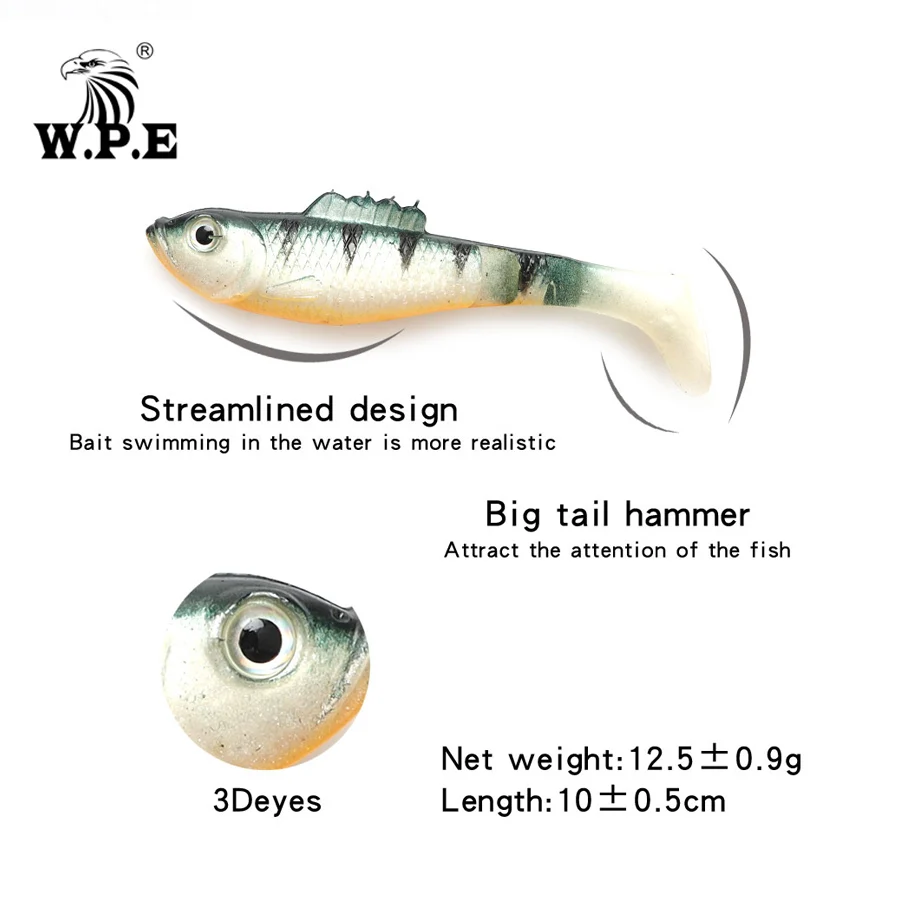 W.P.E Soft Lure 5pcs/pack 100mm Artificial Fishing Bait 3D-eyes Soft shake body T-Tail Swimbaits Wobblers Fishing Tackle Baits
W.P.E Soft Lure 5pcs/pack 100mm Artificial Fishing Bait 3D-eyes Soft shake body T-Tail Swimbaits Wobblers Fishing Tackle Baits