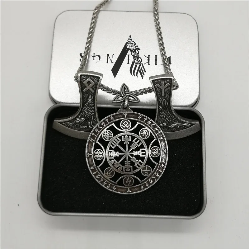 Подвеска с символикой викингов Wolf рунный топор Necklace Compass Vegvisir S языческие