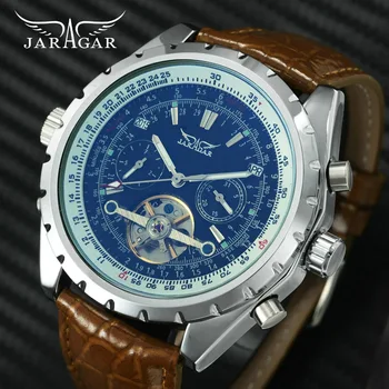 2018 JARAGAR Military Sport Watch Men Auto Mechanical Tourbillon Watches Brown Leather Strap Blue-ray Mirror Sub-dial Date Dial
2018 JARAGAR Military Sport Watch Men Auto Mechanical Tourbillon Watches Brown Leather Strap Blue-ray Mirror Sub-dial Date Dial