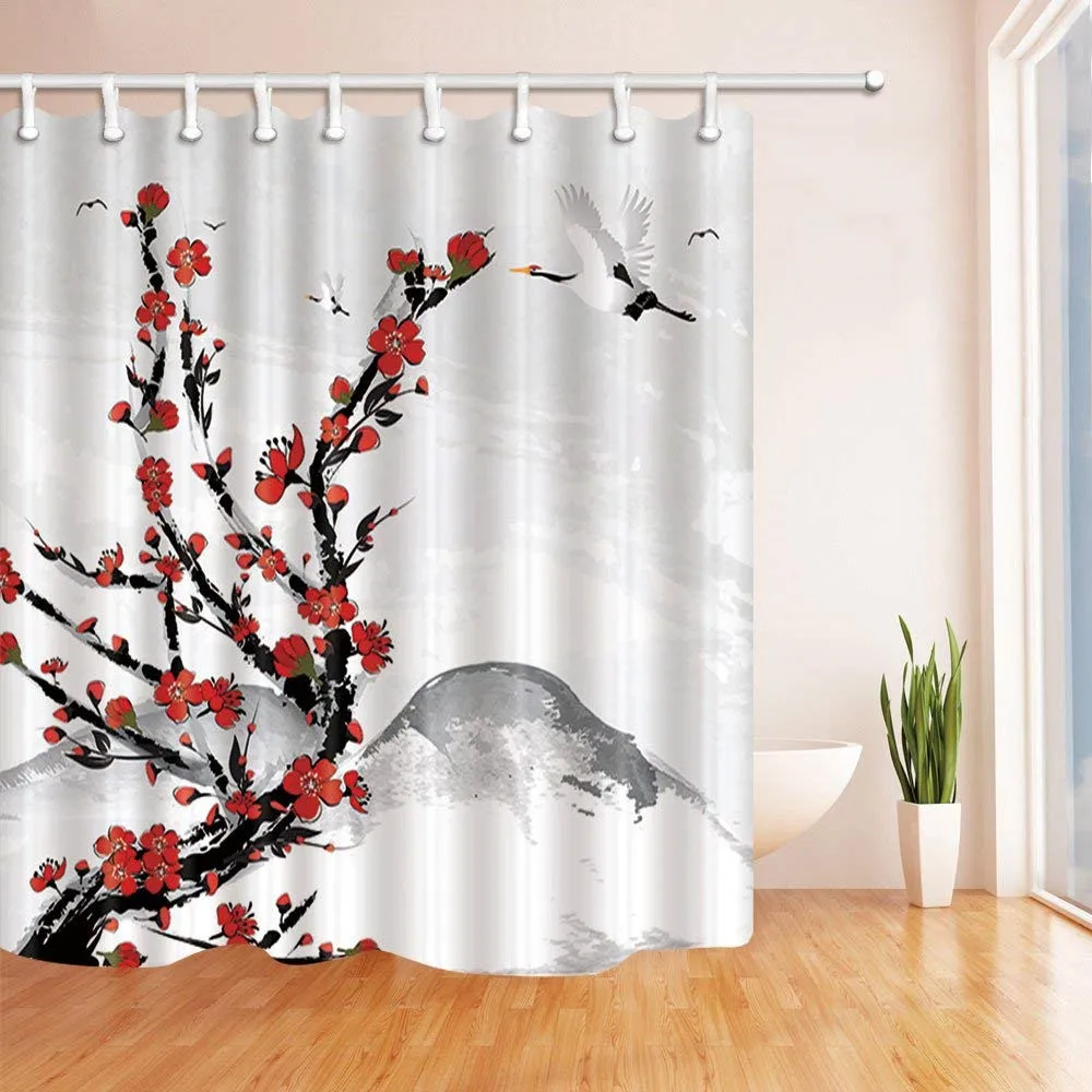Japanese Decor Mountain Background with Cherry Flowers and Crane Birds Shower Curtains for Bathroom Polyester Fabric Waterproof
Japanese Decor Mountain Background with Cherry Flowers and Crane Birds Shower Curtains for Bathroom Polyester Fabric Waterproof
