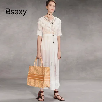 High Quality Runway Designer Dress 2019 Bohemian Tassel Lace Cutout Tunic Summer White Dress Women Beach Holiday Maci Long Dress
High Quality Runway Designer Dress 2019 Bohemian Tassel Lace Cutout Tunic Summer White Dress Women Beach Holiday Maci Long Dress