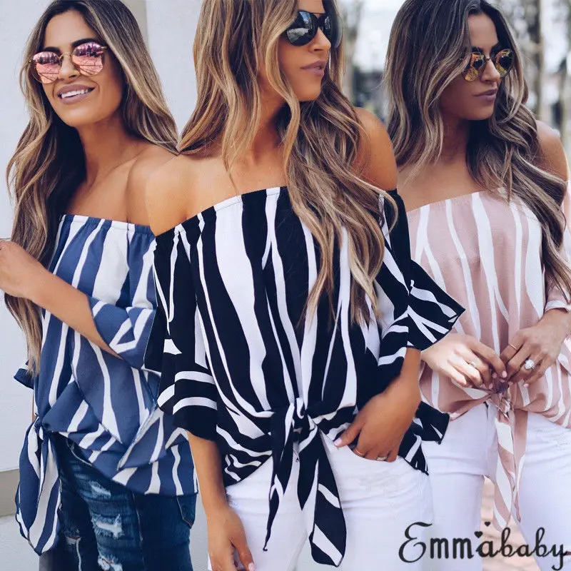 New Summer Women Fashion Tops Off Shoulder Striped Shirt Ladies Half Sleeve Loose Casual Blouse Pink Black Blue Top 3color
New Summer Women Fashion Tops Off Shoulder Striped Shirt Ladies Half Sleeve Loose Casual Blouse Pink Black Blue Top 3color
