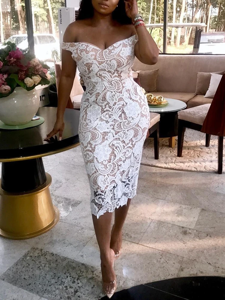 2019 Women Fashion Elegant Prom White Sheath Midi Party Dresses Female Off Shoulder Lace Crochet Bodycon Cocktail Midi Dress
2019 Women Fashion Elegant Prom White Sheath Midi Party Dresses Female Off Shoulder Lace Crochet Bodycon Cocktail Midi Dress