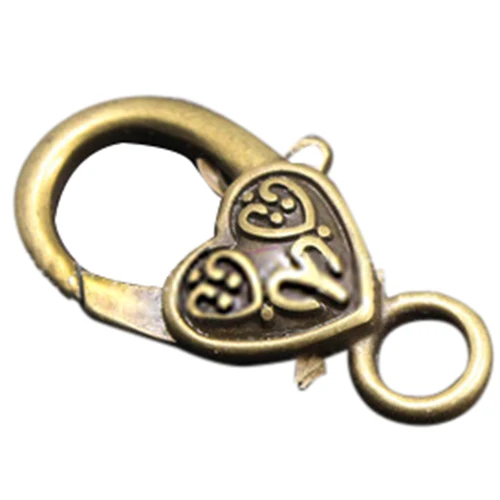 10Pcs Gift Lobster Clasps Heart Bronze Tone 26mmx14mm(1"x4/8")