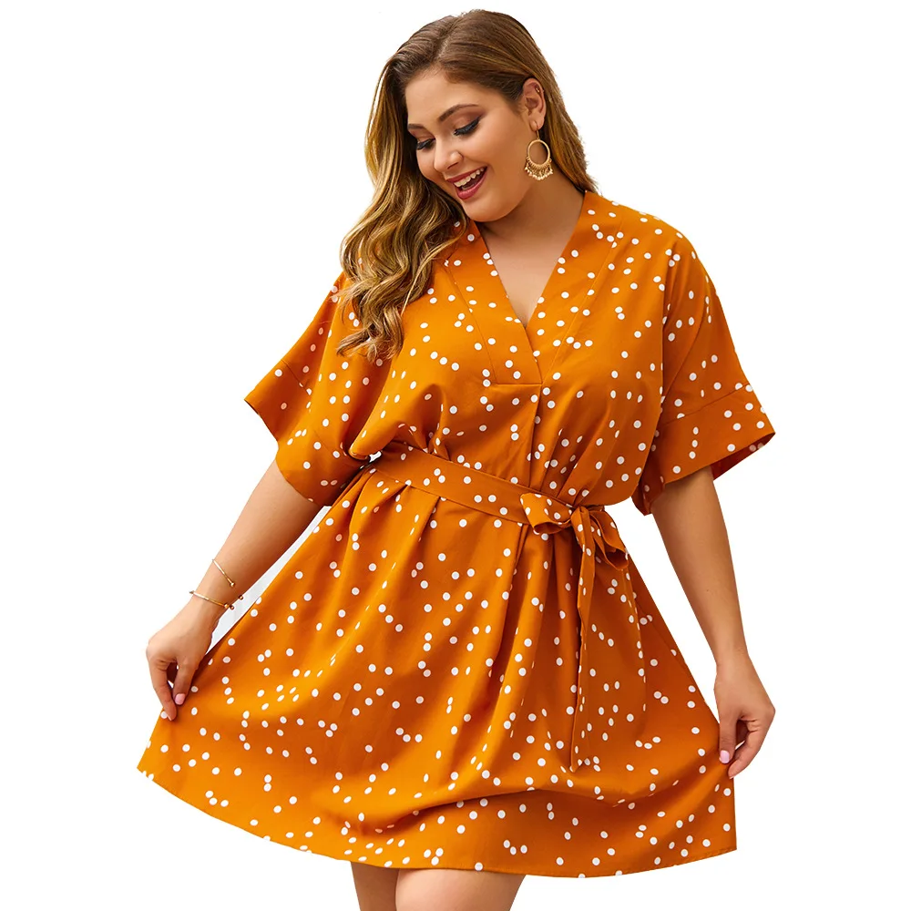 Loose Dot Dress Women Plus Size 3XL 4XL Printed Sashes Deep V-Neck Short Sleeve Green Lacing Bohemian Party Dress Ladies Jurken
Loose Dot Dress Women Plus Size 3XL 4XL Printed Sashes Deep V-Neck Short Sleeve Green Lacing Bohemian Party Dress Ladies Jurken