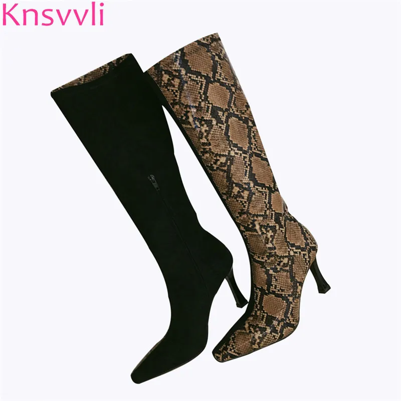 Knsvvli Snake pattern on suede high heels knee high boots women square toe side zip stretch boots mixed color slim botas mujer
Knsvvli Snake pattern on suede high heels knee high boots women square toe side zip stretch boots mixed color slim botas mujer