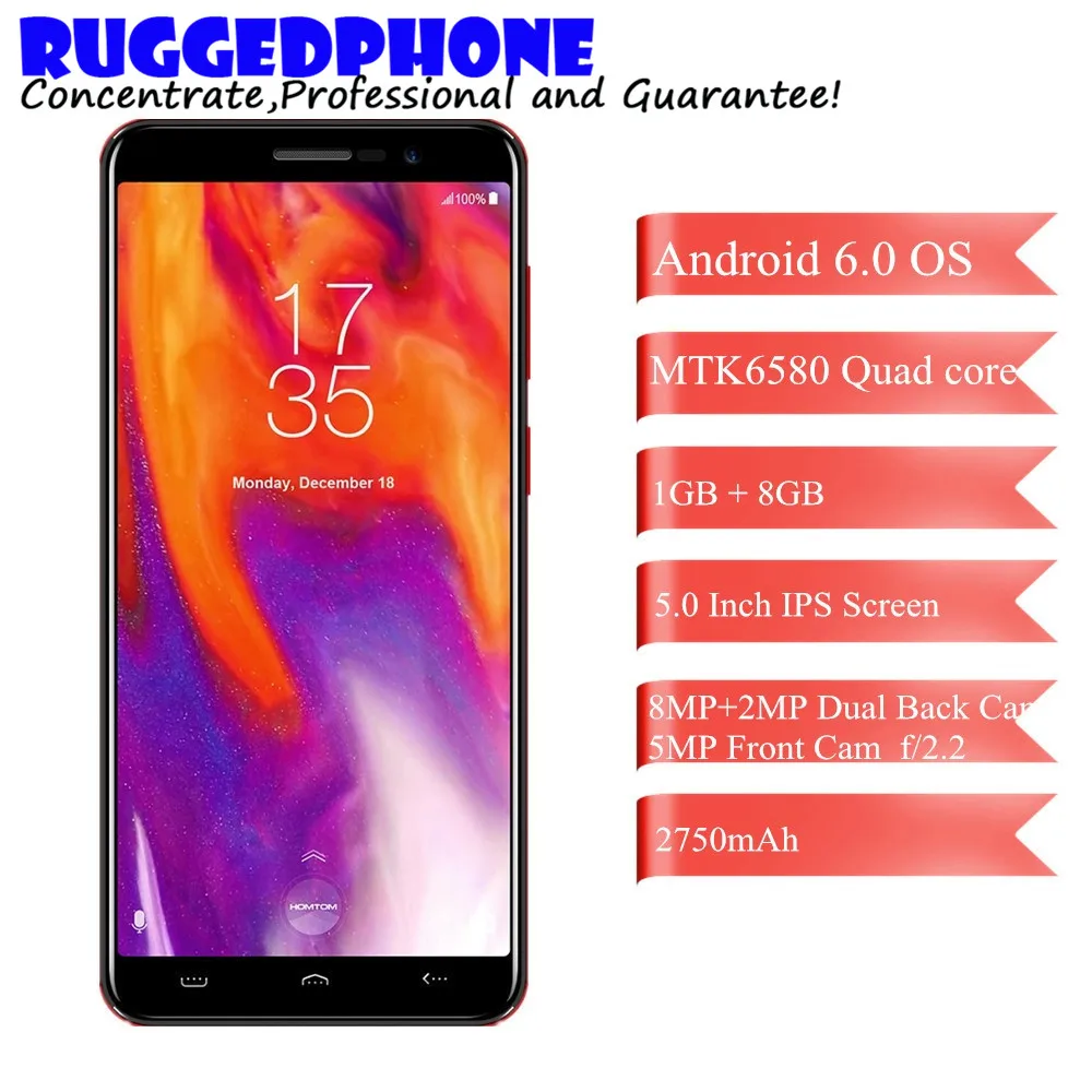 

Original HOMTOM S12 3G Mobile Phones Android 6.0 1GB RAM 8GB ROM Quad Core Smartphone Dual back Cameras 5.0 inch 18:9 Cell Phone