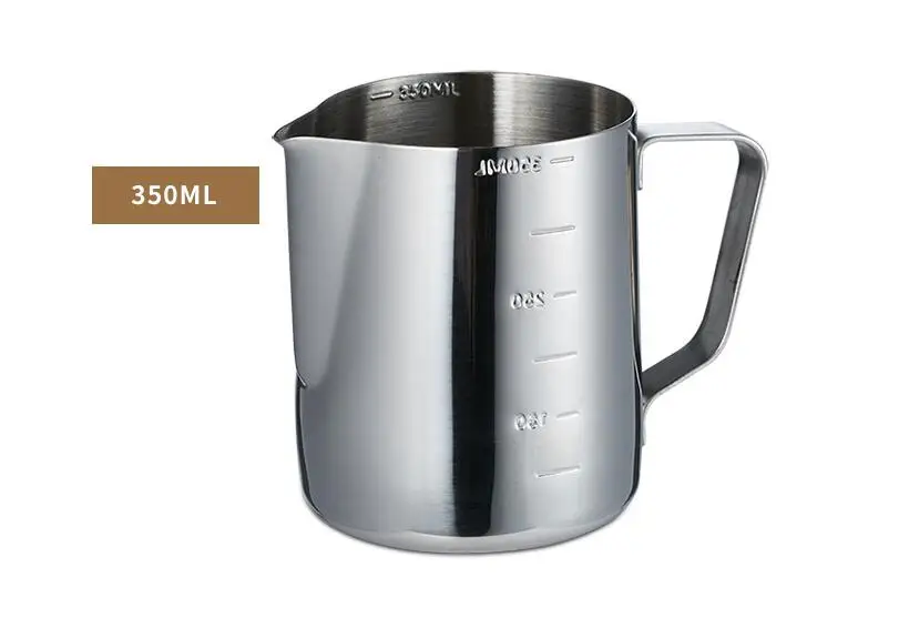 jarra de espumador de leche Jarra de vapor expr/és Taza de medici/ón de acero inoxidable con marcado con mango para espuma de leche Latte Art Taza de medir