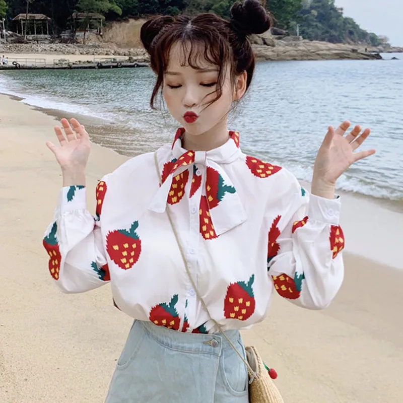 Strawberry Print Casual Blouse Women Summer Tops Bow Neck Harajuku Korean Clothes Long Sleeve Loose Shirt Plus Size 2019 Okq270
Strawberry Print Casual Blouse Women Summer Tops Bow Neck Harajuku Korean Clothes Long Sleeve Loose Shirt Plus Size 2019 Okq270